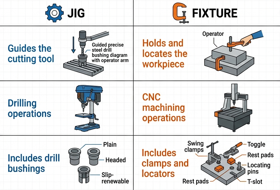 Jig and Fixture key difference in manufacturing